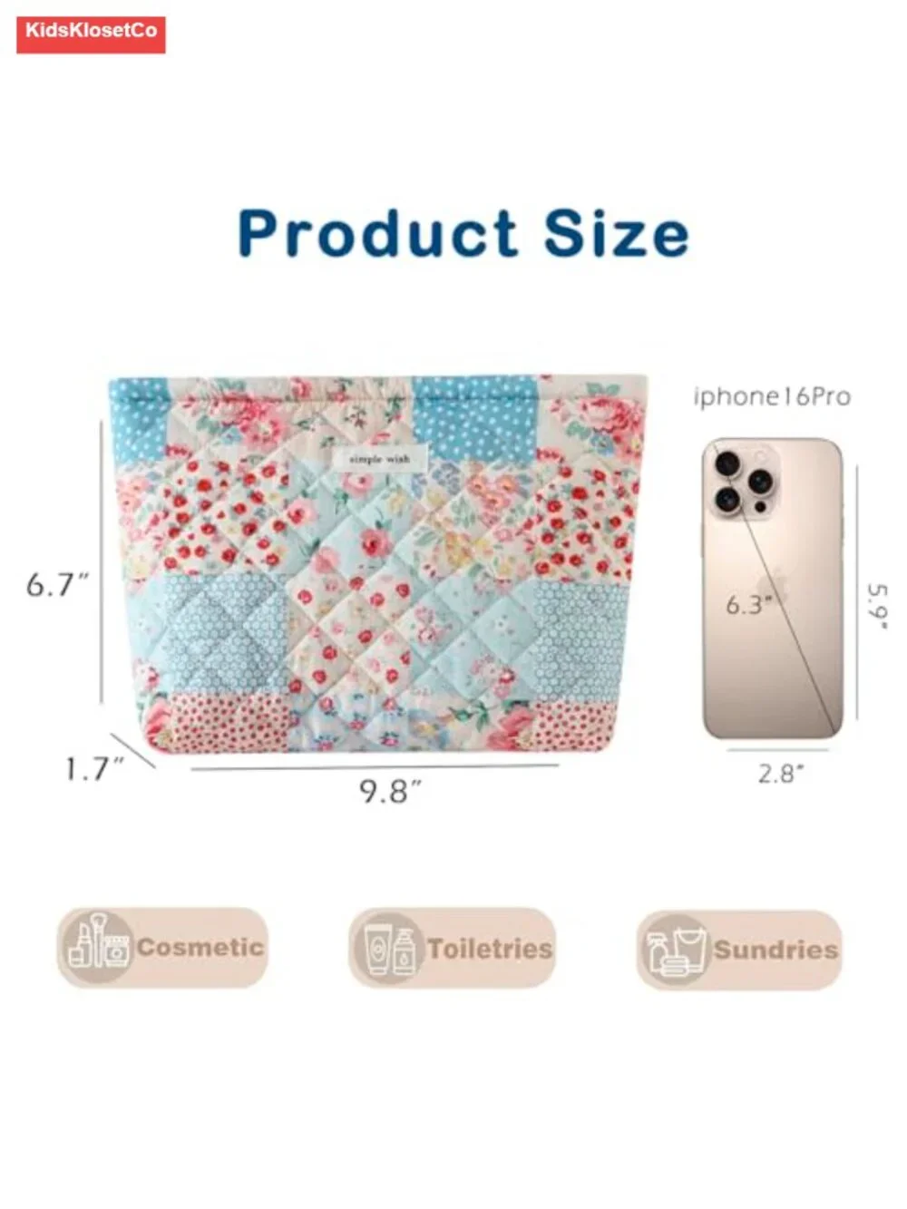 Quilted Cotton Makeup Bag Travel Organizer Pouch with Zipper